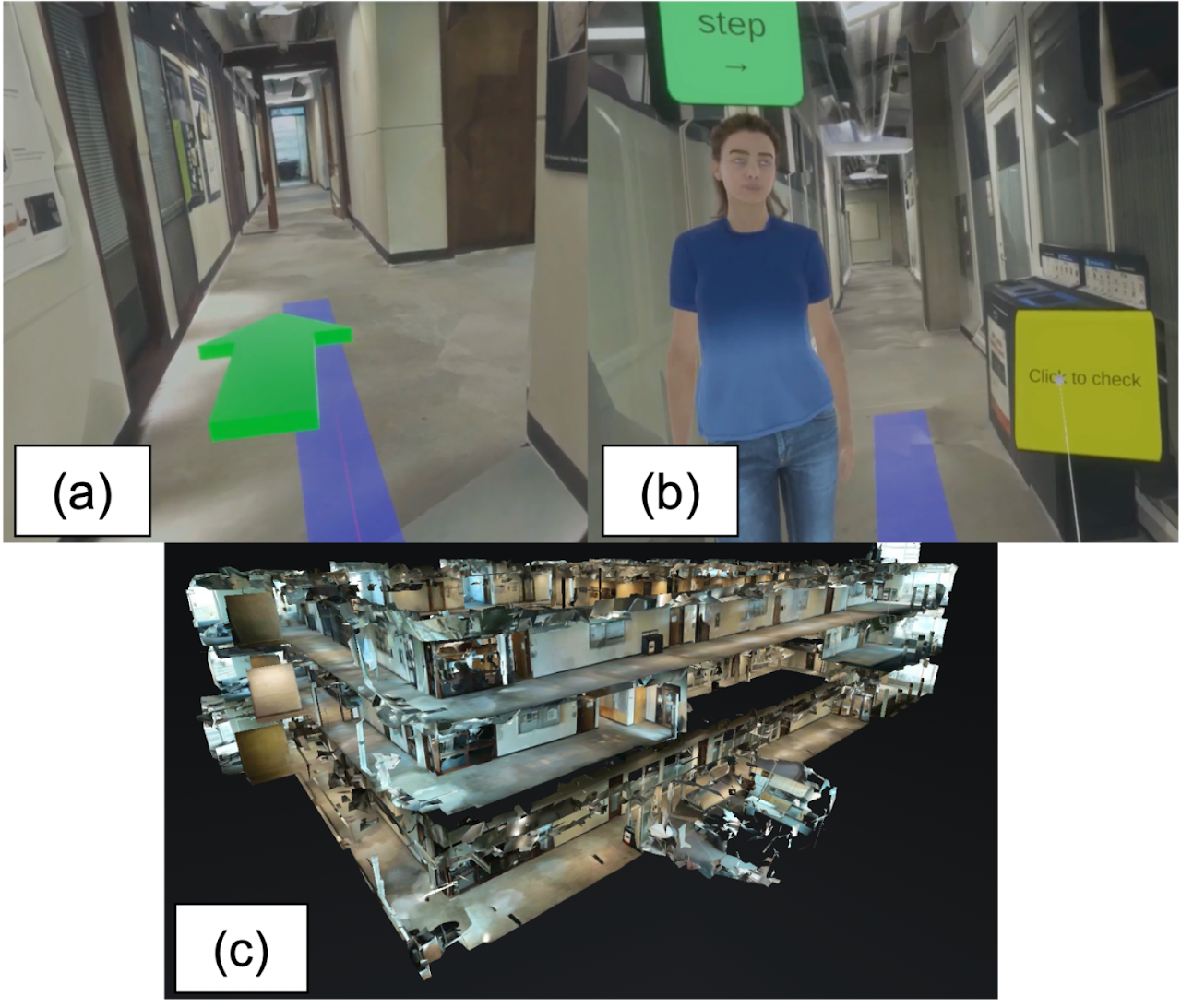 Virtual Human and Symbol-based Guide Cue in a digitally reconstructed campus building.