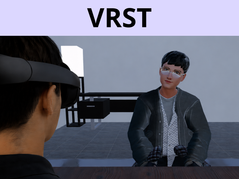 Participant speaking to the embodied AI counselor in VR.